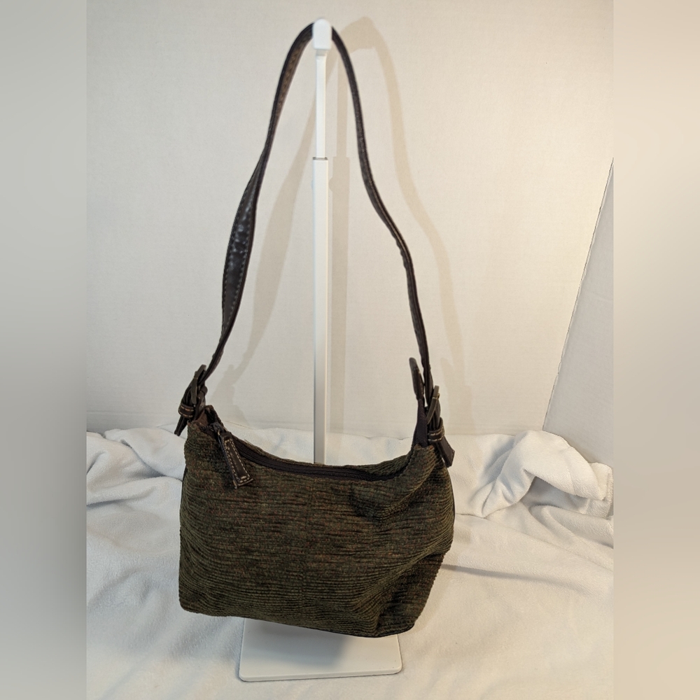 Nine & Company Small Corduroy Hobo Bag Olive Green Zipper & Adjustable Strap